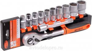 Набор головок (12 предметов) "АвтоDело" (1/2", 6 граней, с трещоткой, на планке) 39842 AVTO DELO