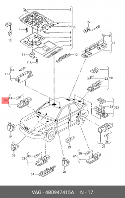 Фонарь AUDI A2,A4,A6,A8 освещения салона OE 4B0 947 415 A VAG