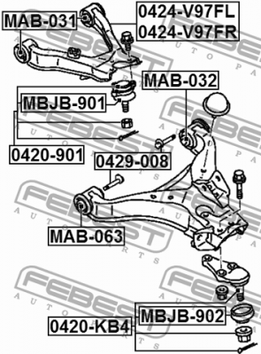 Болт с эксцентриком MITSUBISHI PAJERO III/MONTERO V65W/V75W 2000-2006 0429-008 0429-008 FEBEST
