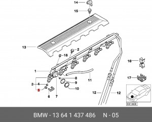 Кольцо уплотнительное BMW 3 (E46) топливной форсунки нижнее OE 13 64 1 437 486 BMW
