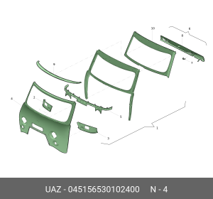 Панель УАЗ-3741 передка с рамкой стекла ветрового (грунт) (ОАО УАЗ) 045156530102400 UAZ UAZ