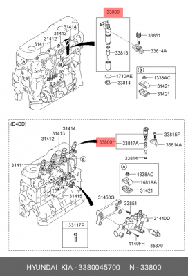 Форсунка HYUNDAI HD65,78,County (08-) дв.D4DD ЕВРО-3 топливная OE 3380045700 HYUNDAI KIA