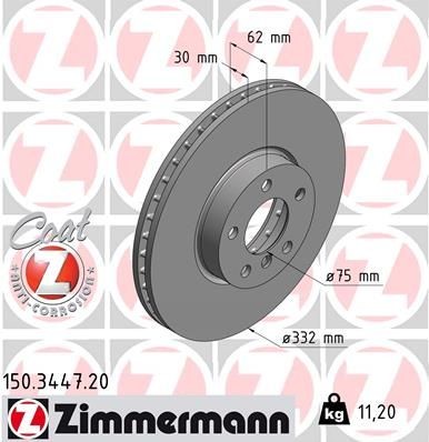 диск тормозной !перед. 332x30/62-5x120 \ BMW X5 3.0si 07-08 150344720 ZIMMERMANN