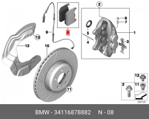 колодки дисковые п.!\ BMW F20/F21/F30/F31 1.4-2.8/1.6D-2.4D 11> 34 11 6 878 882 BMW