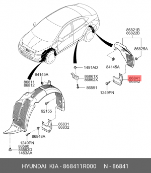 Брызговик задний левый 868411R000 HYUNDAI KIA