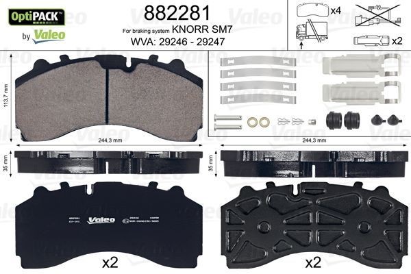 Колодки тормозные дисковые 245x114x35; Knorr SM7 10/2010  => 882281 VALEO PHC