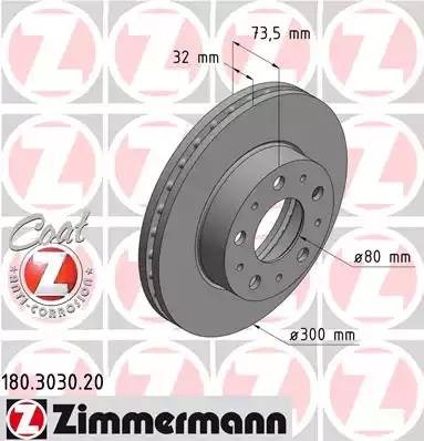 диск тормозной !перед. 300x32/74-5x130 \ Fiat Ducato 14> 180303020 ZIMMERMANN