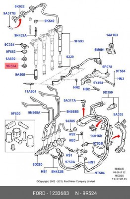 кольцо уплотнительное хомута топливной форсунки!\ FORD Focus 1.6 TDCI 04> 1 233 683 FORD
