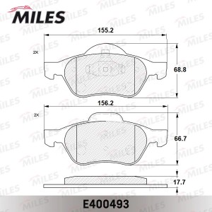 Колодки тормозные передние (без датчика) (Смесь Low-Metallic) RENAULT LAGUNA II  E400493 MILES