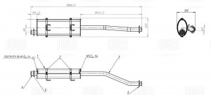 Глушитель ГАЗель Бизнес (3221) дв. 4216 Евро-3,4 осн. + хомуты (алюм. сталь) (EM EMM 0308 TRIALLI
