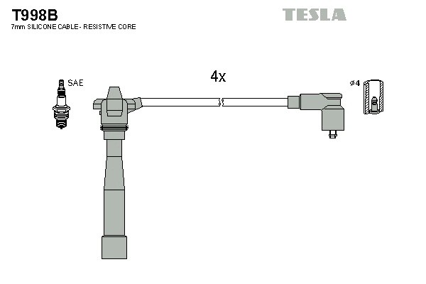 к-кт проводов!\ Fiat Punto/Bravo/Brava 1.2i 16V 94> T998B TESLA