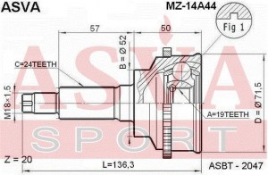ШРУС НАРУЖНЫЙ 19x52x24 [12] MZ14A44 MZ-14A44 ASVA