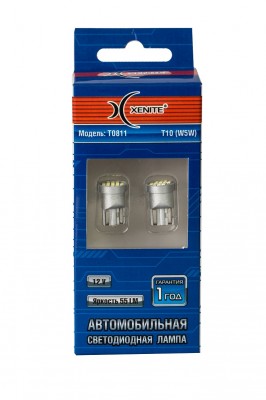 Лампа светодиодная 12V W5W T10W W2.1x9.5d 55Lm бесцокольная блистер (2шт.) XENIT 1009418 XENITE
