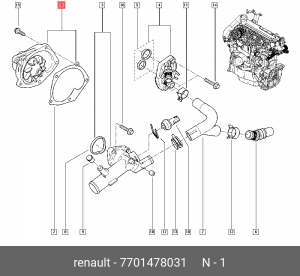 Насос водяной RENAULT Megane (05-) OE 77 01 478 031 RENAULT