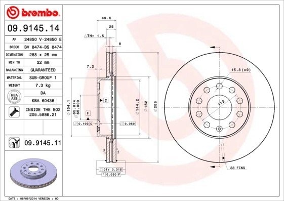 Диск тормозной 09.9145.11 09.9145.11 BREMBO