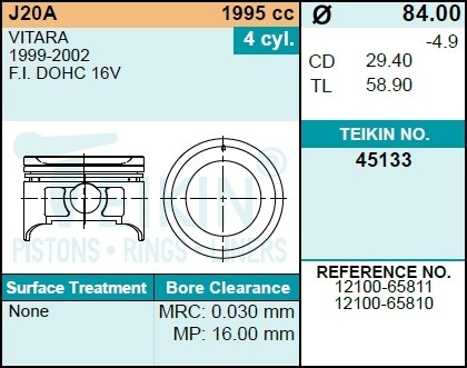 поршни без колец на 4ц  Suzuki J20 1,2x1,5x2,5  +0,50 451330.50 45133050 TEIKIN