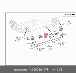 Клипса MERCEDES C (W202) крепления порога OE A 009 988 42 78 MERCEDES BENZ