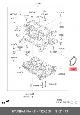 Сальник коленвала HYUNDAI Santa Fe (06-),ix35 (13-),Sonata 5 задний (91х111х9) O 214432A200 HYUNDAI KIA