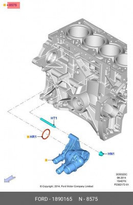 термостат! с корупсом, 82С\ Ford Kuga II 13>/Focus III 14- 1.5T 1890165 FORD
