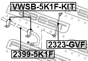 Втулка стабилизатора передняя комплект-4 половинки SKODA OCTAVIA II 2004-2012 VW VWSB-5K1F-KIT FEBEST
