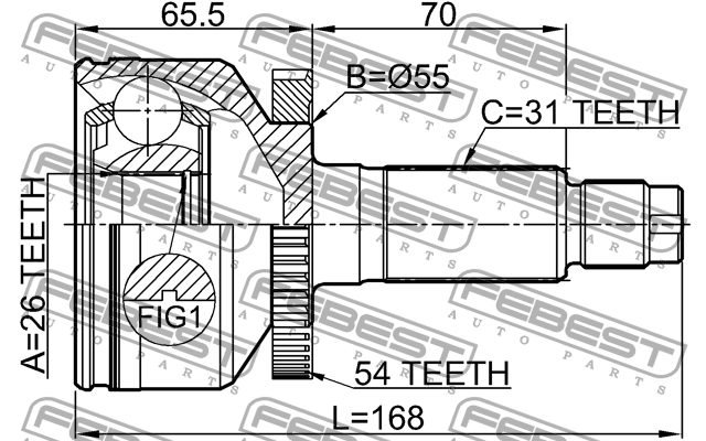 Шрус наружный 26x55x31 2210-CARA54 FEBEST