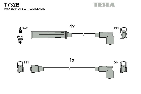 к-кт проводов!\ VW Golf/Jetta/Passat/Polo/Caddy 1.3-1.8 83-91 T732B TESLA