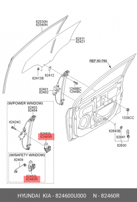 механзм стеклоподъемника правый электрический! 60Вт привод\ Hyundai Solaris 11> 824600U000 MOBIS