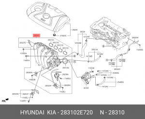 Коллектор HYUNDAI i40 (15-),ix35 (14-) (2.0) впускной OE 283102E720 HYUNDAI KIA