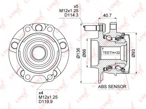 Ступица NISSAN Teana (08-) передняя в сборе LYNX WH-1473 LYNXAUTO