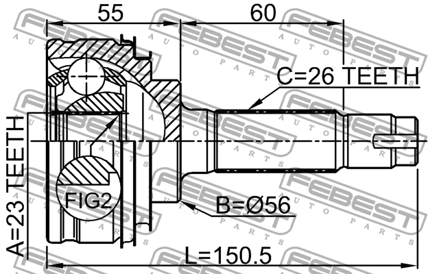 ШРУС наружный 23X56X26 0110-010 FEBEST
