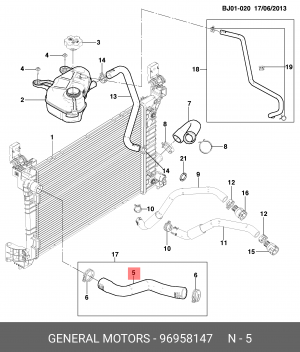 Шланг CHEVROLET Cobalt (12-) радиатора OE 96958147 GENERAL MOTORS