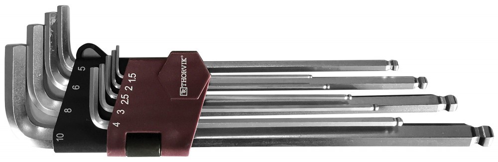 набор ключей торцевых шестигранных! удлиненных с шаром, H1.5-H10, 9 предметов\ HKLB9S THORVIK