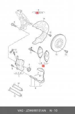 КОМПЛЕКТ ТОРМОЗНЫХ КОЛОДОК ДЛЯ ДИСКОВЫХ ТОР JZW698151AN JZW 698 151 AN VAG
