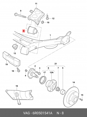 Сайлентблок VW Golf,Polo (02-) балки задней OE 6R0 501 541 A VAG