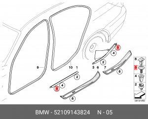 Винт со сферо-цилиндрической головкой ! \BMW 5' E60, LCI, E61, F07 GT, F10, F11, 52 10 9 143 824 BMW
