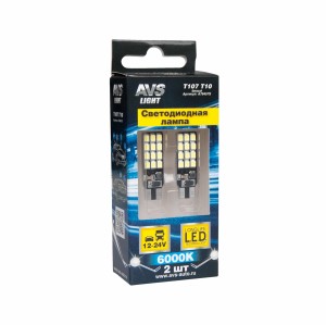 к-т ламп! светодиодных T107 T10 (W2.1x9.5D) 24SMD 2835, блистер 2шт, белый\ A78457S AVS