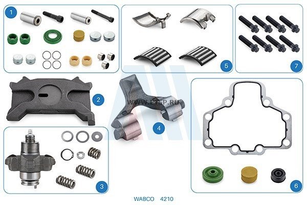РМК суппорта WABCO правый Ремкомплект Пыльников и Направляющих , Пластина Колодк 4210 ALCAN