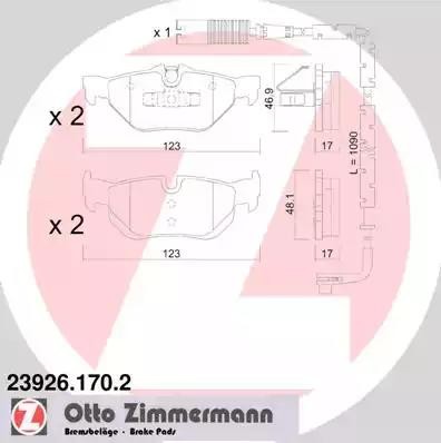 колодки дисковые !задн. 123x44x17 \ BMW E87/E82/E88/X1 2.0i/3.0i/2.0D 04> 23926.170.2 ZIMMERMANN