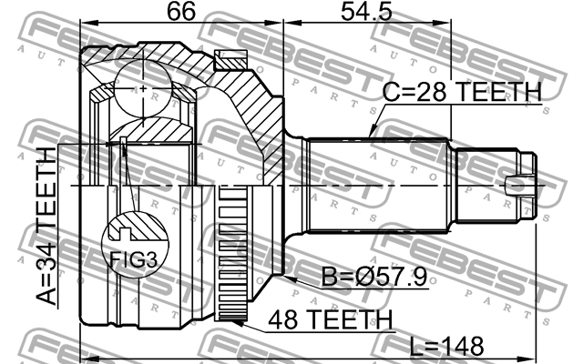 ШРУС внешний SSANG YONG NEW ACTYON (KORANDO C) 2010-2012 1410-NAA48 1410-NAA48 FEBEST