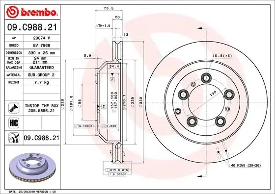 Диск тормозной 09.C988.21 09C98821 BREMBO