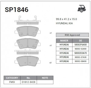 Колодки тормозные HYUNDAI Tucson (16-) задние (4шт.) SANGSIN SP1846 SANGSIN