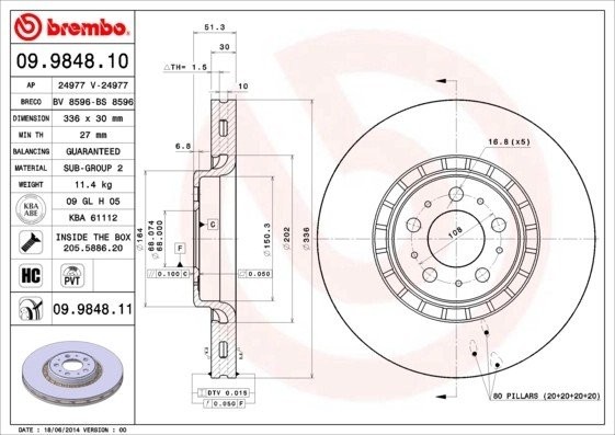 Диск тормозной Brembo Painted Disc 09.9848.11 09.9848.11 BREMBO