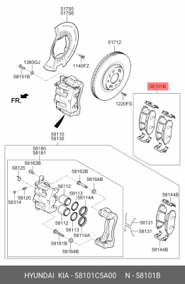 Колодки тормозные KIA Sorento (14-) передние (4шт.) OE 58101C5A00 HYUNDAI KIA