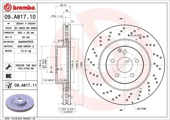 Диск тормозной перфорированный 09.A817.11 09.A817.11 BREMBO