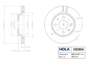 Диск тормозной для а/м ВАЗ 2110 (R-13) вентилируемый "HOLA"  2шт HD904 HOLA