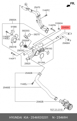 ШЛАНГ СИСТЕМЫ ОХЛАЖДЕНИЯ 25469-2G201 254692G201 HYUNDAI KIA