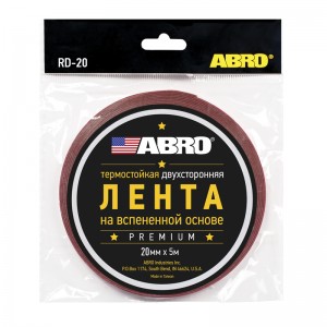 Скотч двухсторонний 20 мм х 5 м "ABRO" (красный) RD20MM5M ABRO