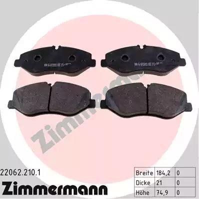колодки дисковые !перед. 184x75x21 \ MB Vito W447 1.6-2.1CDi 14> 22062.210.1 ZIMMERMANN