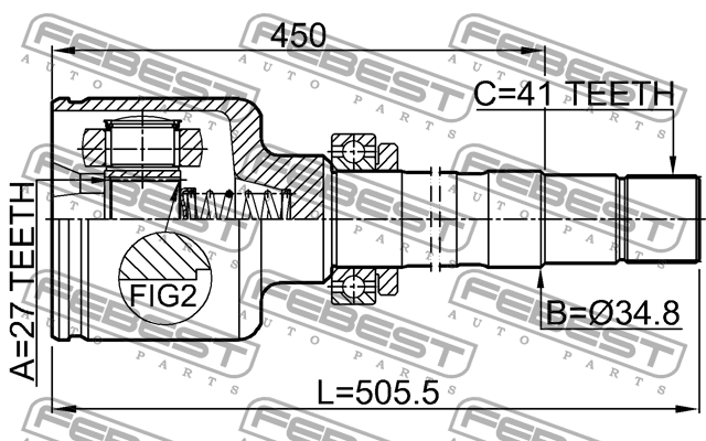 ШРУС внутренний правый с валом к-кт!\ Peugeot Boxer III 06> 2511-BOX3RH FEBEST