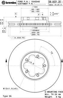 09.A531.20 диск тормозной передний!\ Ford Transit 2.3 16V/3.2 TDCi 06>, 2.2 TDCi 09.A531.20 BREMBO